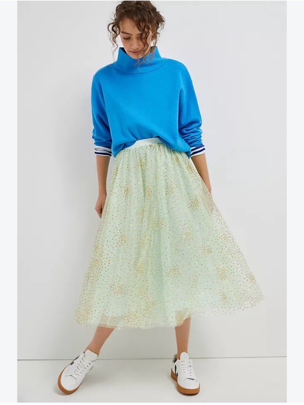 Anthropologie Sydney Shimmer Tulle Midi Skirt Mint Green Gold S